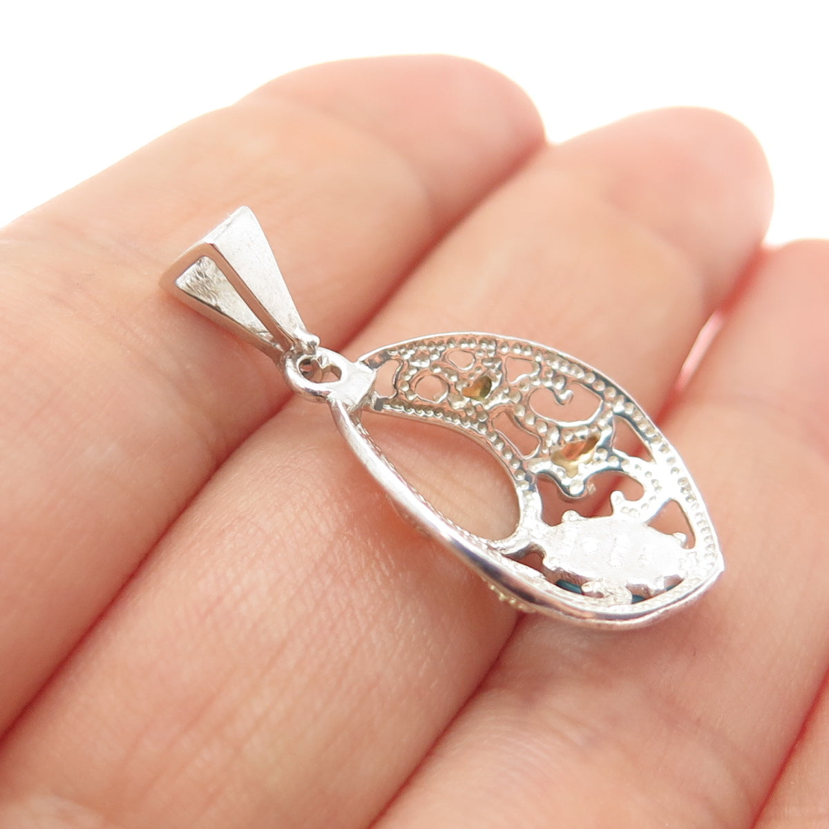 COLEMAN CO 12K Rose & Yellow Gold Sterling Silver Vintage Real Turquoise Pendant