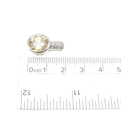 925 Sterling Silver Round-Cut Canary & White C Z Mini Slide Charm Pendant