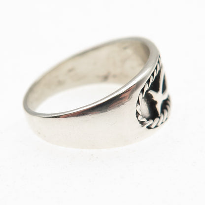 925 Sterling Silver Vintage Pisces Zodiac Sign Oxidized Ring Size 7