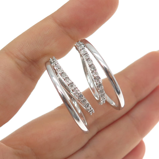 925 Sterling Silver Real Round-Cut Diamond Multi-Hoop Earrings