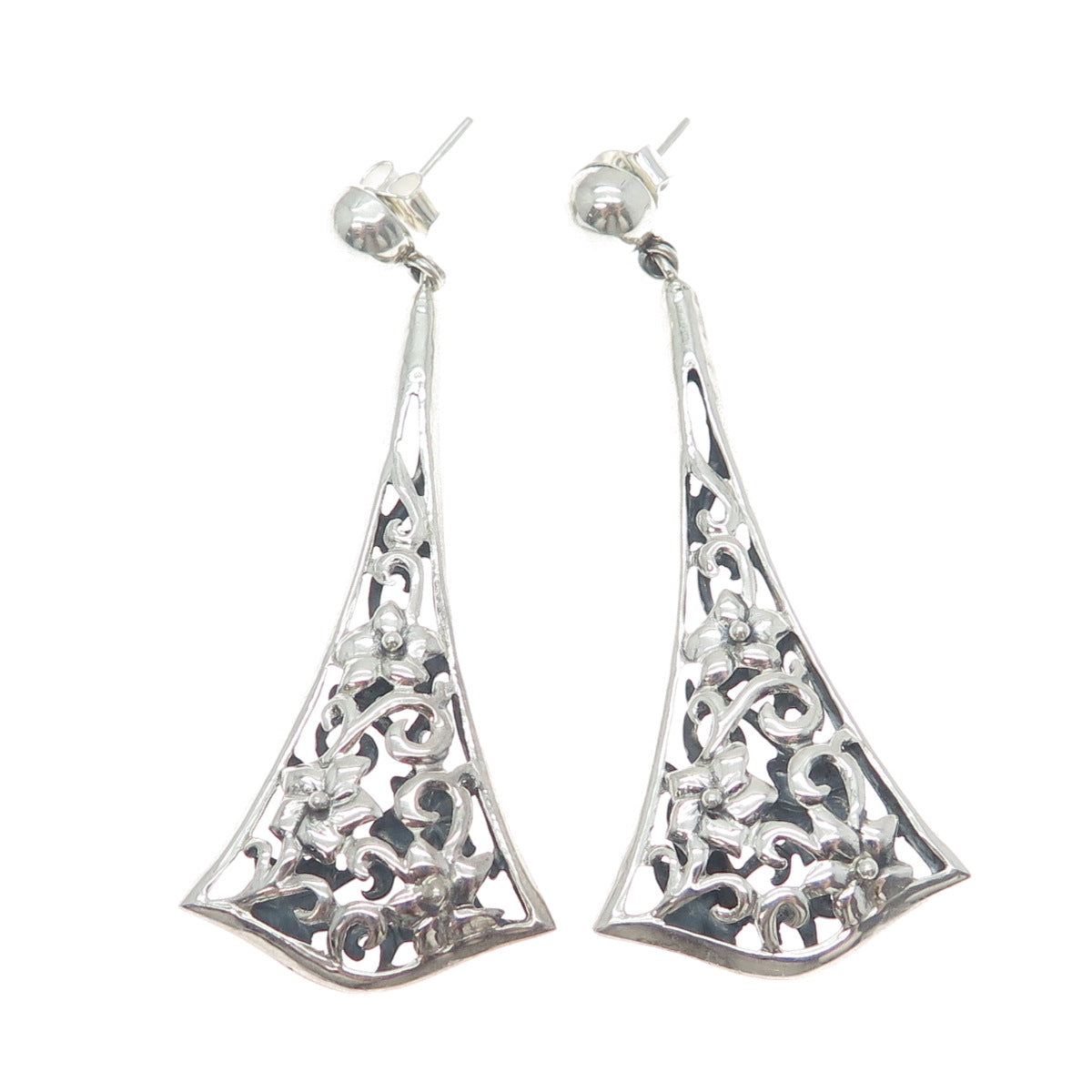 PLATELLA 950 Silver Vintage Floral Dangle Earrings