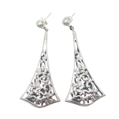 PLATELLA 950 Silver Vintage Floral Dangle Earrings