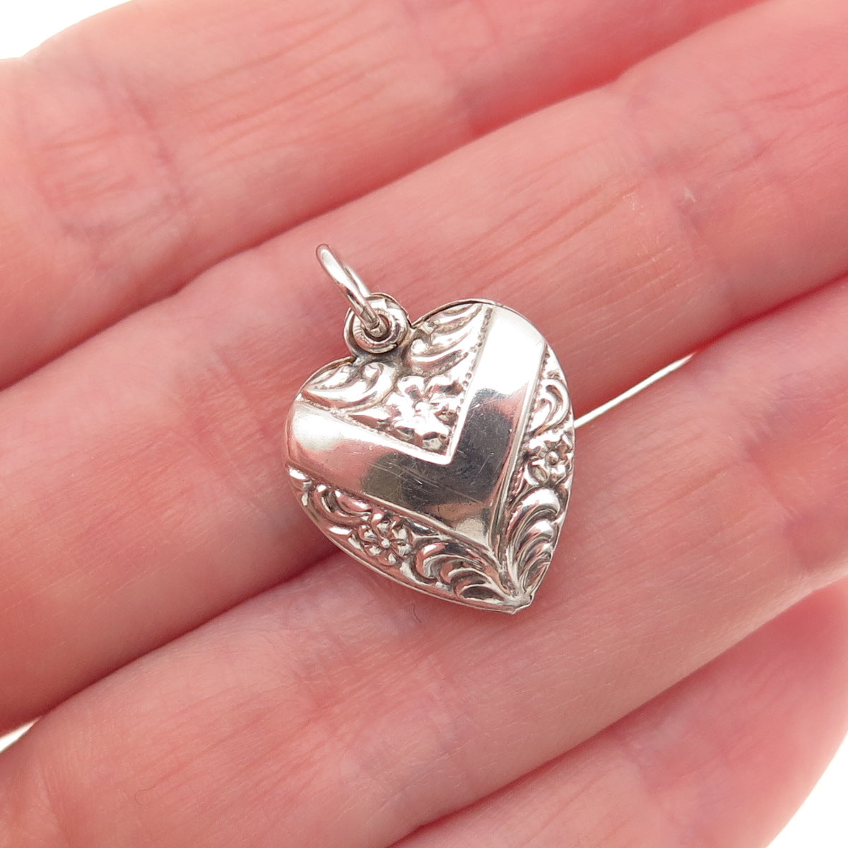 925 Sterling Silver Antique Art Deco V-Shape Chatelaine Heart Mini Charm Pendant