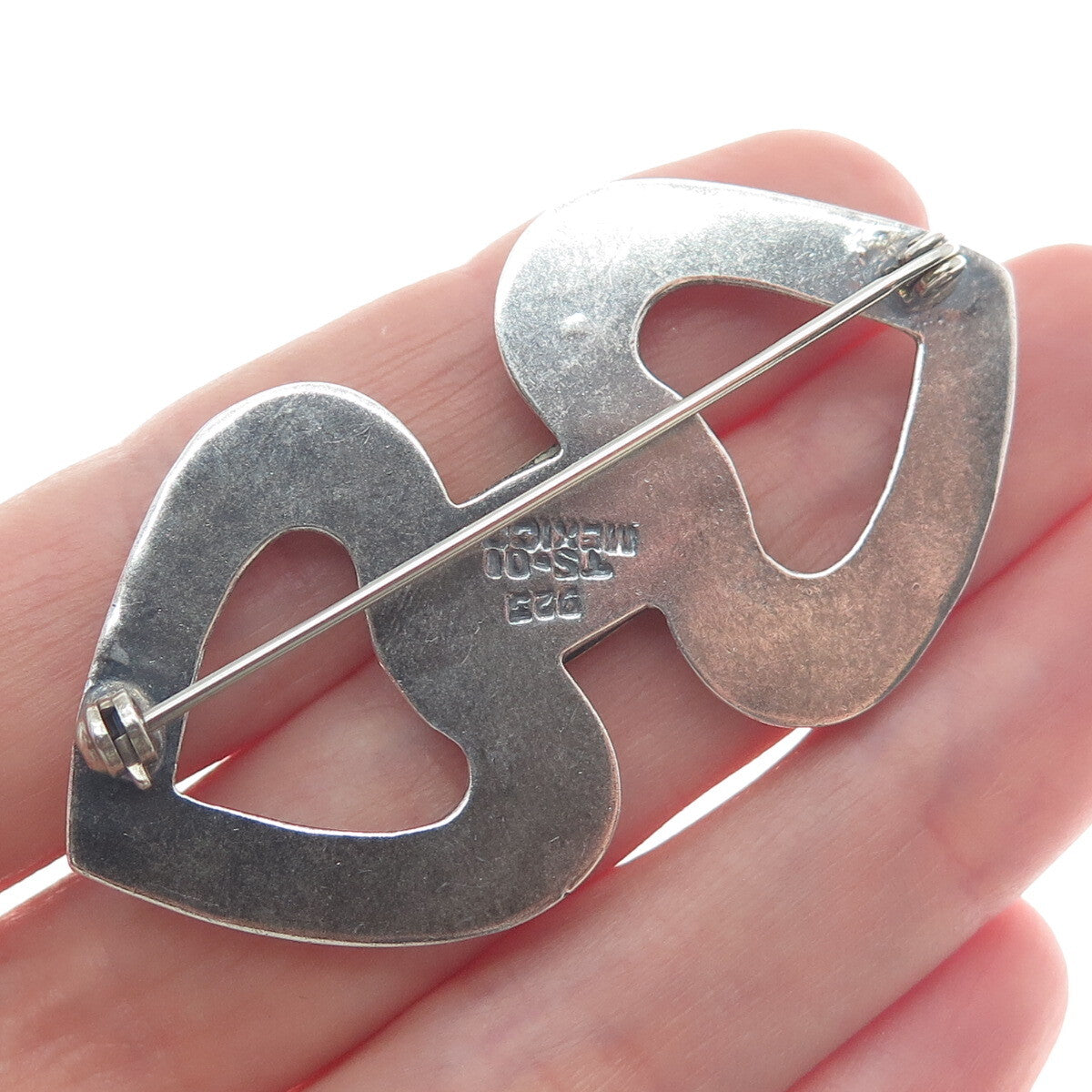925 Sterling Silver 2-Tone Vintage Mexico Arrow Double Heart Oxidized Pin Brooch