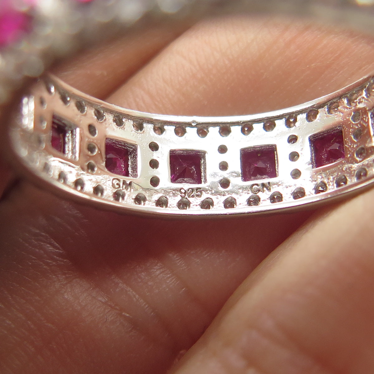 925 Sterling Silver Lab-Created Pink Sapphire & C Z Band Ring Size 9.25