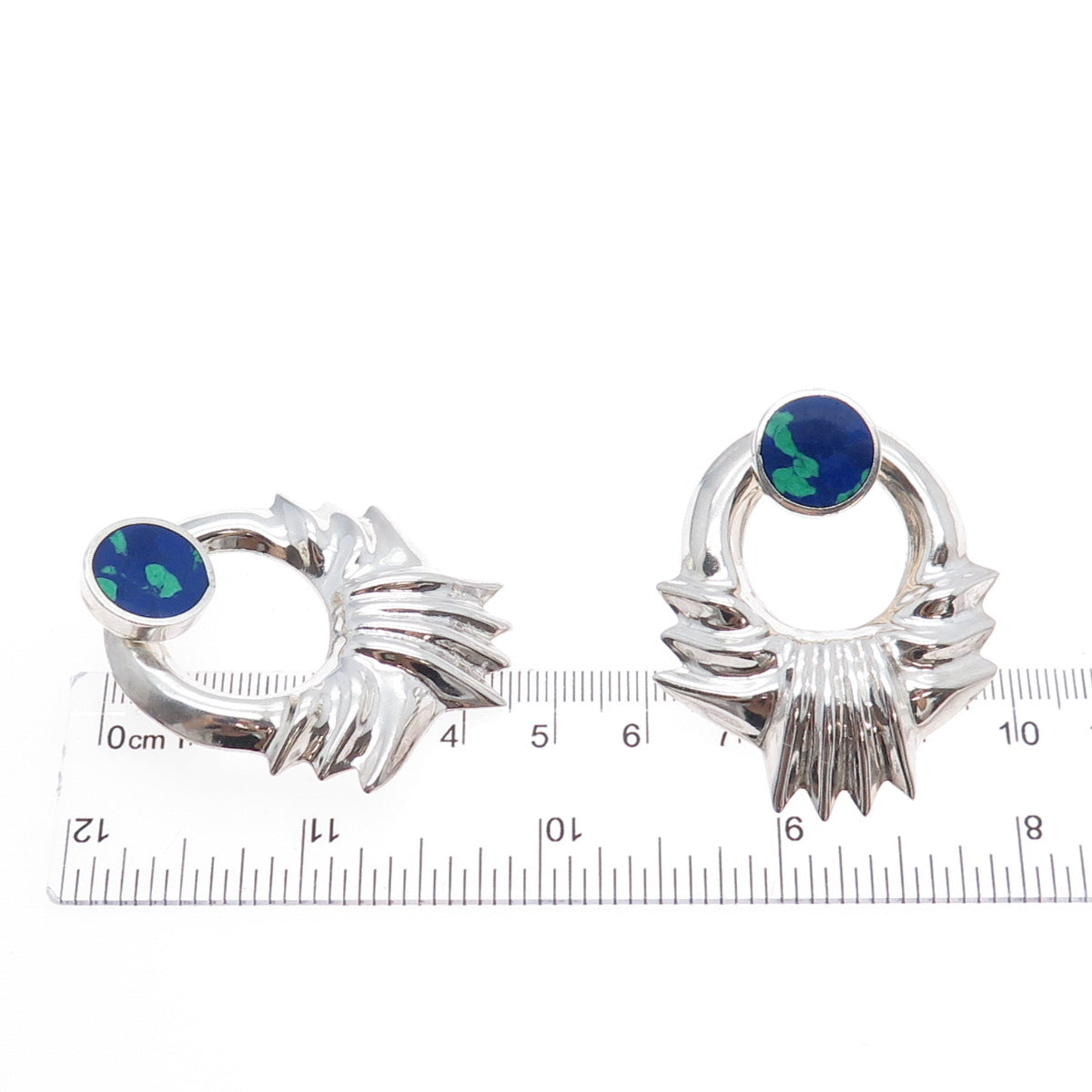 925 Sterling Silver Vintage Mexico Azurite Modernist Interchangeable Earrings