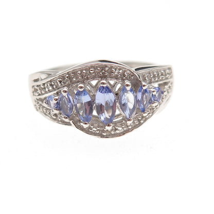 Chuck Clemency 925 Sterling Silver Real Tanzanite & White Topaz Ring Size 8
