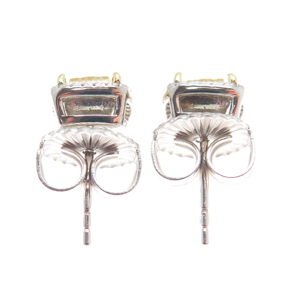 925 Sterling Silver Radiant-Cut Canary & Round-Cut White C Z Earrings