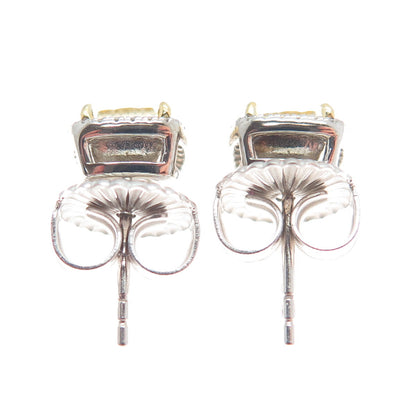 925 Sterling Silver Radiant-Cut Canary & Round-Cut White C Z Earrings