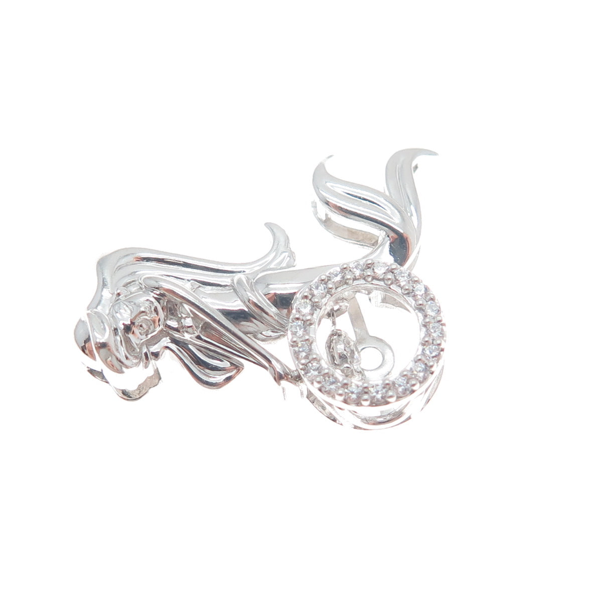 925 Sterling Silver Round-Cut C Z Ariel Mermaid Minimalist Charm Slide Pendant