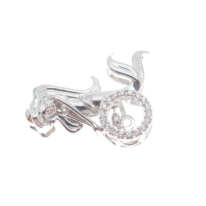 925 Sterling Silver Round-Cut C Z Ariel Mermaid Minimalist Charm Slide Pendant