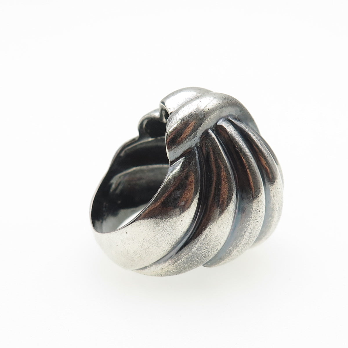 925 Sterling Silver Vintage Modernist Ribbed Oxidized Ring Size 5.75