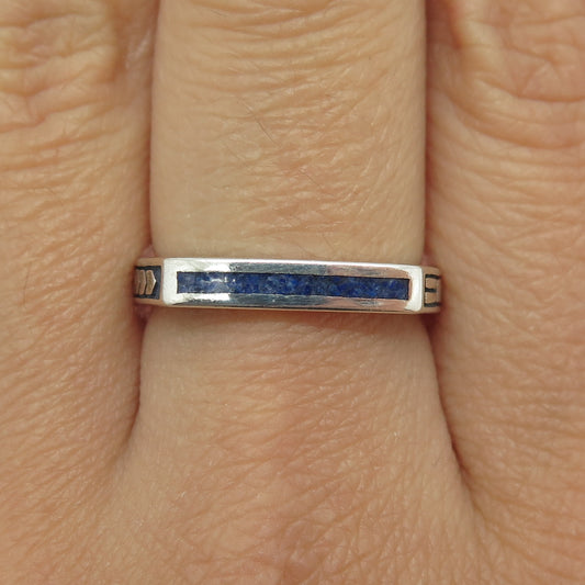 AVA YETTER Sterling Silver Vintage Real Lapis Inlay Stackable Band Ring Size 8