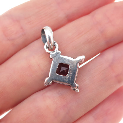 925 Sterling Silver Vintage Real Red Garnet Oxidized Charm Pendant