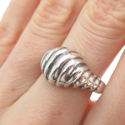 925 Sterling Silver Vintage Modernist Ribbed Dome Oxidized Ring Size 7