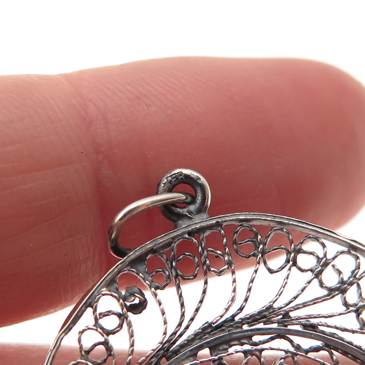 925 Sterling Silver Vintage Egyptian Pyramid Filigree Oxidized Charm Pendant