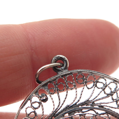 925 Sterling Silver Vintage Egyptian Pyramid Filigree Oxidized Charm Pendant