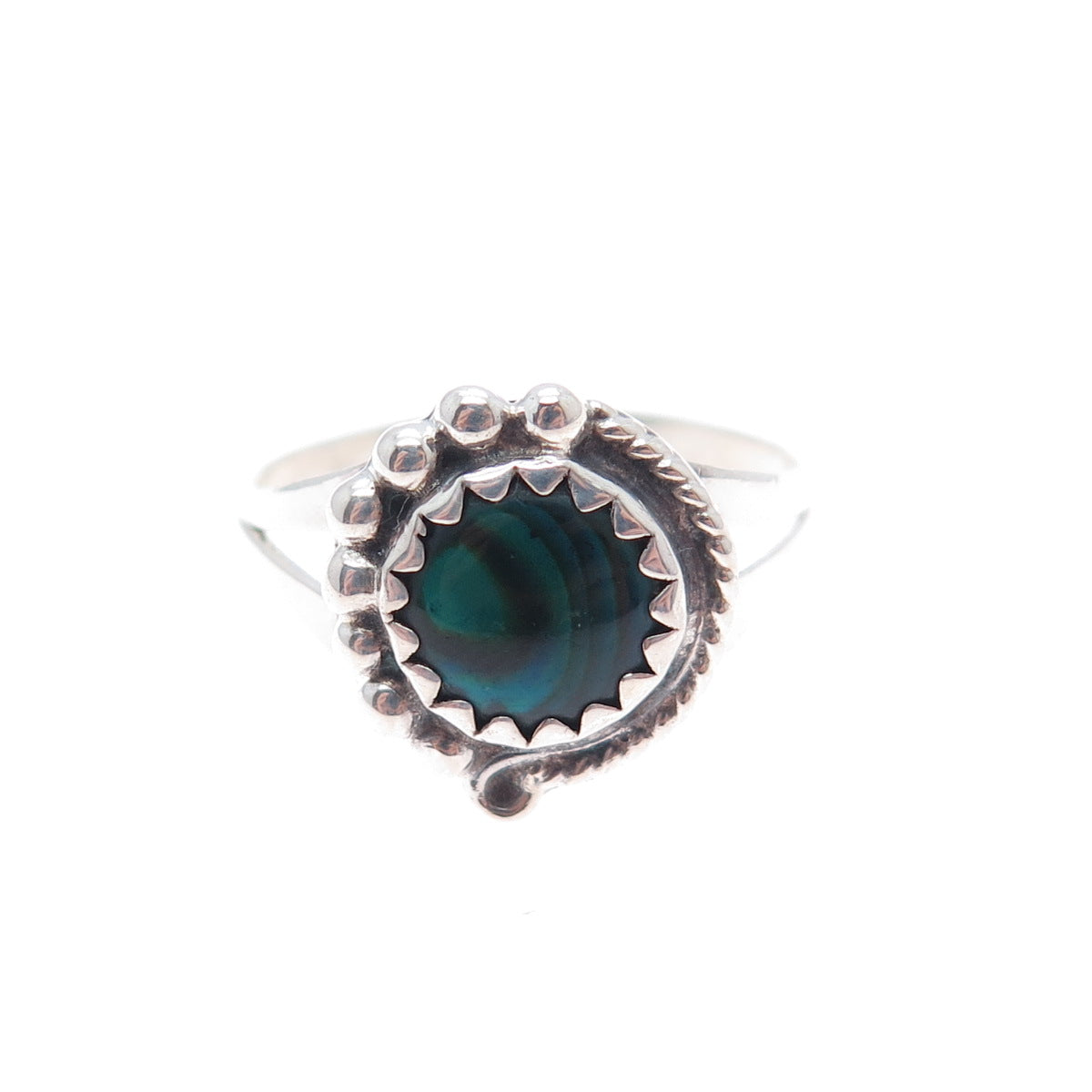 GILO & GRACE NAKAI NAVAJO Old Pawn Sterling Vintage Abalone Shell Ring Size 7.75
