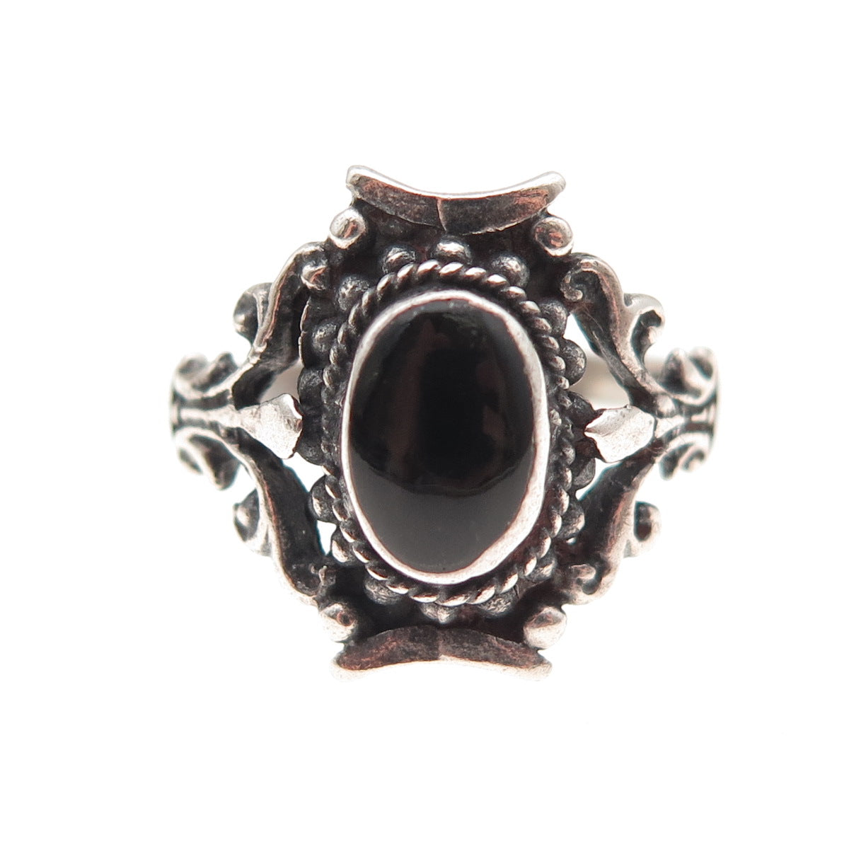 925 Sterling Silver Vintage Real Black Onyx Oxidized Ring Size 9