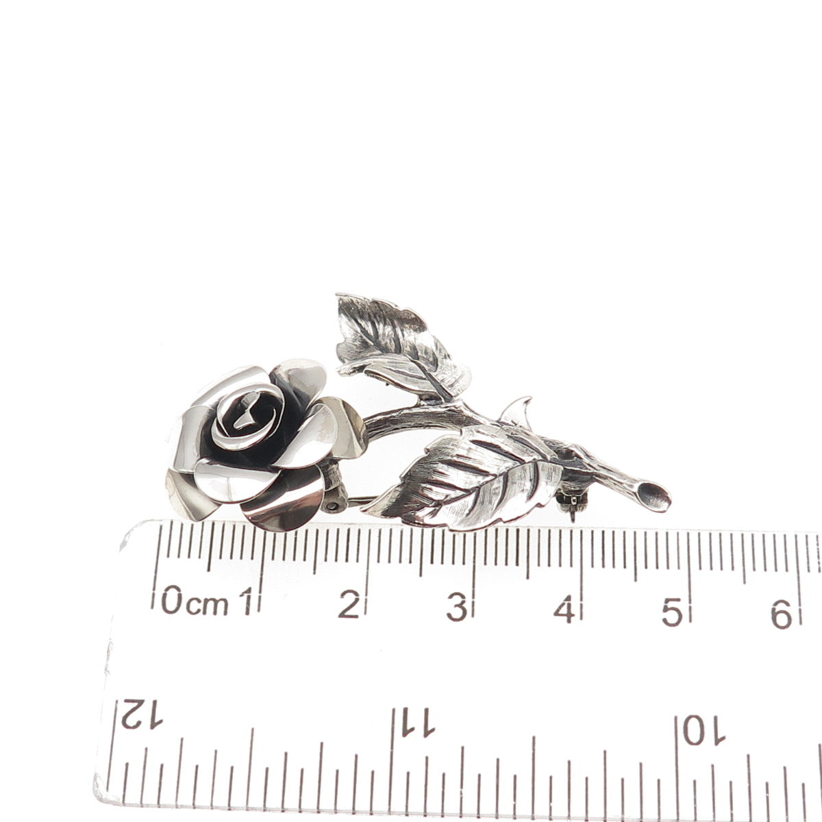 Beau 925 Sterling Silver Vintage Rose Flower Oxidized Pin Brooch