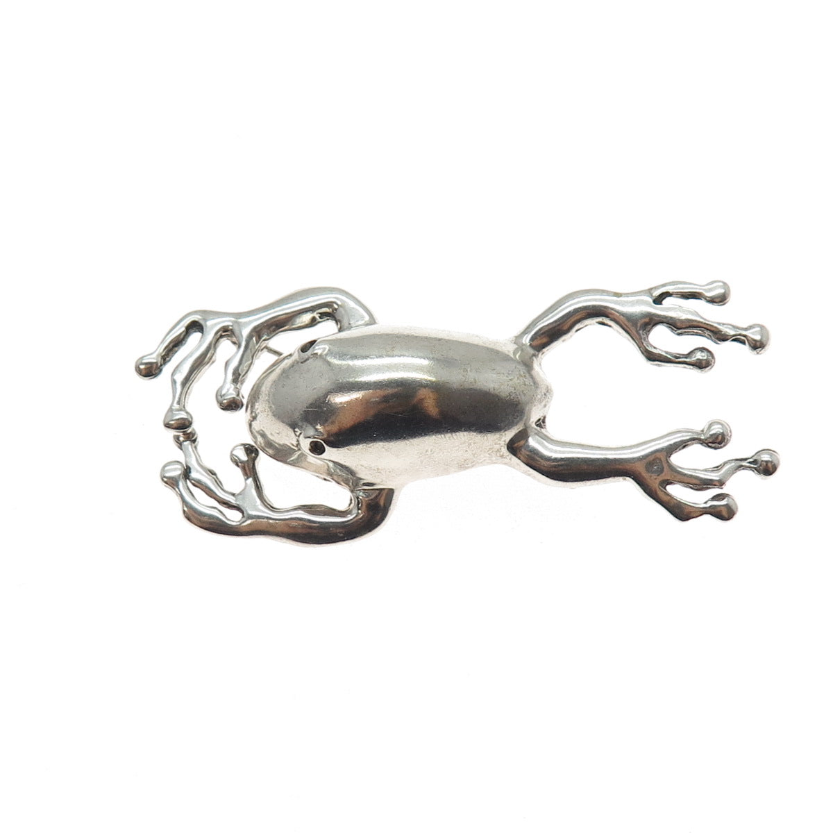 925 Sterling Silver Vintage Frog For Good Luck Oxidized Pin Brooch