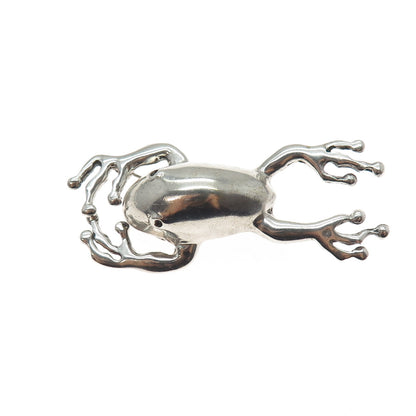 925 Sterling Silver Vintage Frog For Good Luck Oxidized Pin Brooch