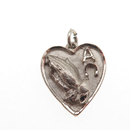 925 Sterling Silver Antique Art Deco Alpha Omega Prayer Hands Heart Mini Pendant