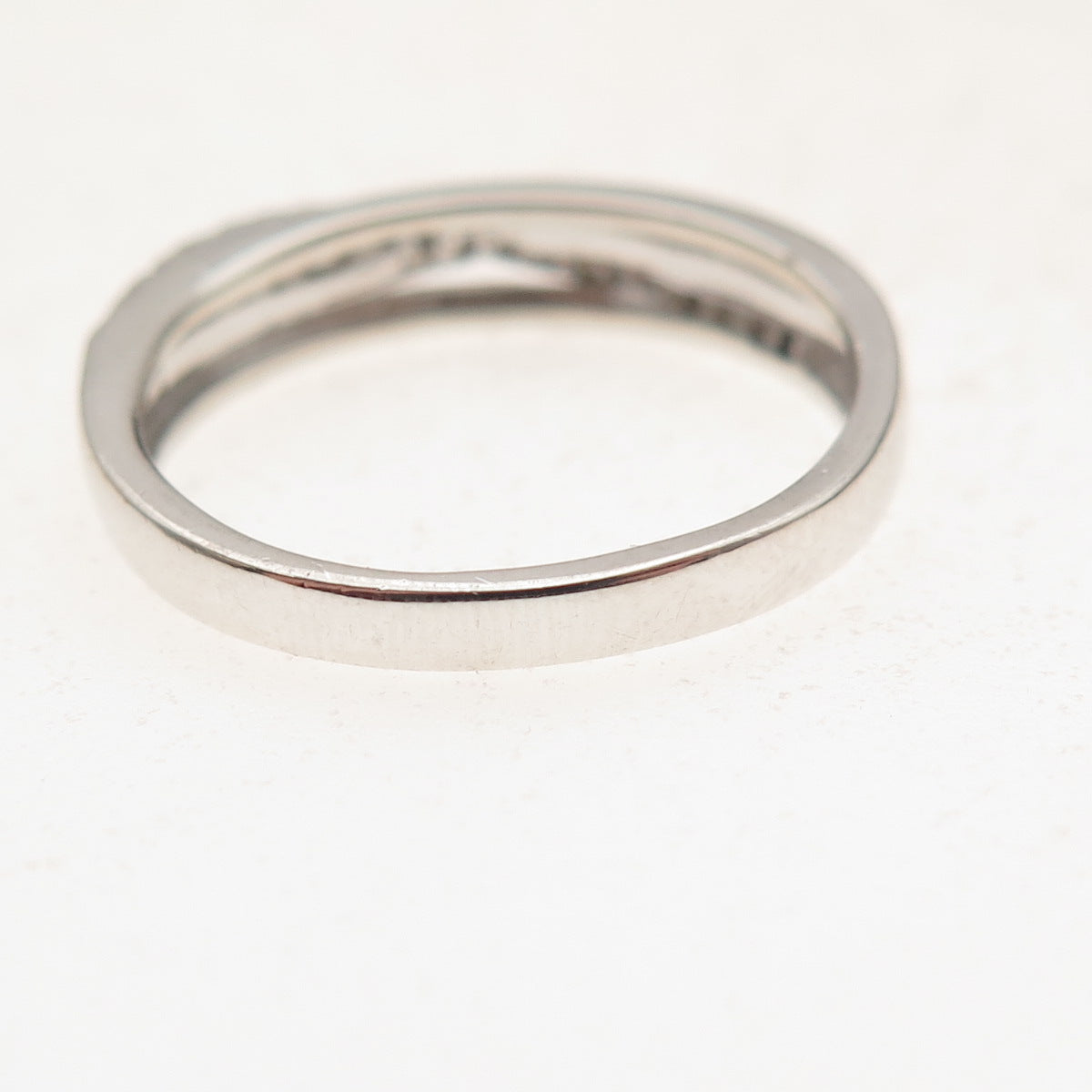 925 Sterling Silver Real Round-Cut Diamond Crisscross Ring Size 6.5