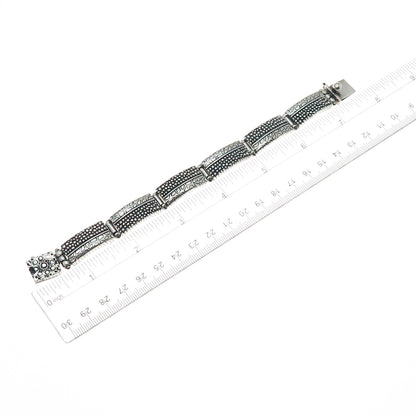 AF DESIGN Sterling Silver Vintage Modernist Granulated Panel Link Bracelet 7"