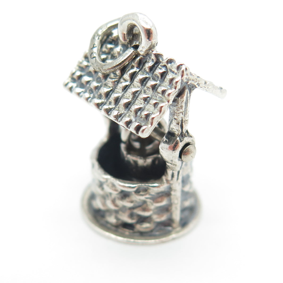 BEAU 925 Sterling Silver Antique Art Deco Water Well Movable 3D Charm Pendant