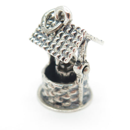 BEAU 925 Sterling Silver Antique Art Deco Water Well Movable 3D Charm Pendant