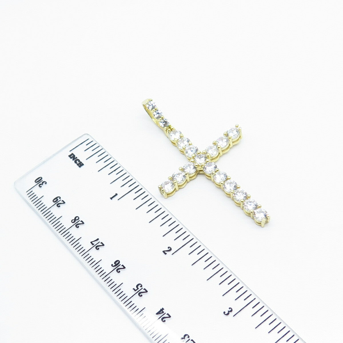 925 Sterling Silver Gold Plated C Z Cross Pendant