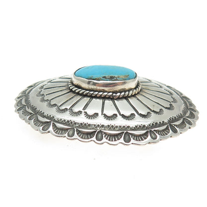Old Pawn 925 Sterling Vintage Southwestern Turquoise Concho Tribal Brooch
