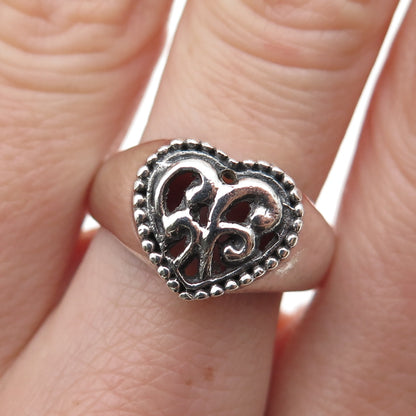 CHARLES WINSTON 925 Sterling Silver Vintage Heart Oxidized Ring Size 8.25