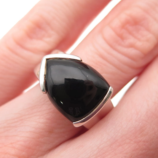 CNA PRANDA 925 Sterling Silver Vintage Real Black Onyx Modernist Ring Size 6