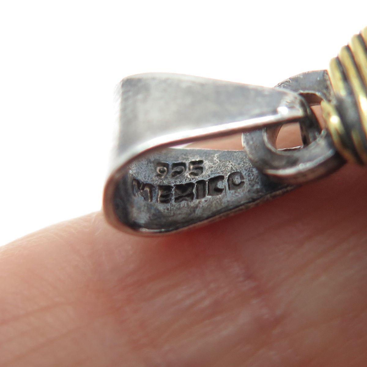 925 Sterling Silver 2-Tone Vintage Mexico Modernist Heart Oxidized Charm Pendant
