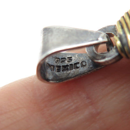 925 Sterling Silver 2-Tone Vintage Mexico Modernist Heart Oxidized Charm Pendant