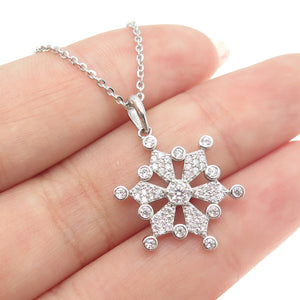 925 Sterling Silver Round-Cut C Z Snowflake Cable Chain Necklace 16"