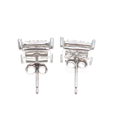 925 Sterling Silver Round-Cut Shaped C Z Sparkle Square Stud Earrings