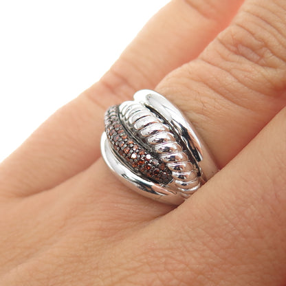 J. STELLA 925 Sterling Silver Real Cognac Diamond Crisscross Ring Size 6.25
