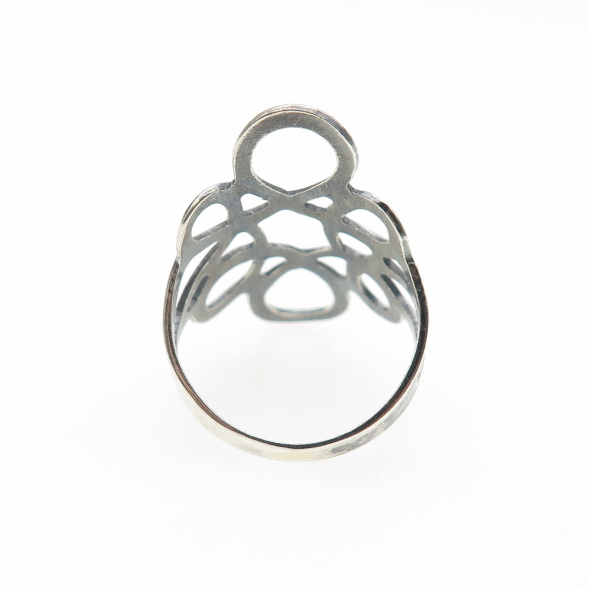 925 Sterling Silver Vintage Mexico Modernist Flower Oxidized Ring Size 6.25