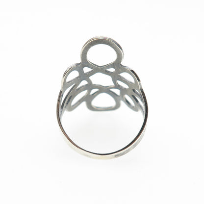 925 Sterling Silver Vintage Mexico Modernist Flower Oxidized Ring Size 6.25