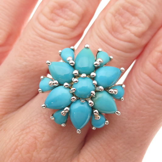 SX Sally C 925 Sterling Silver Vintage Real Turquoise Floral Ring Size 9.25