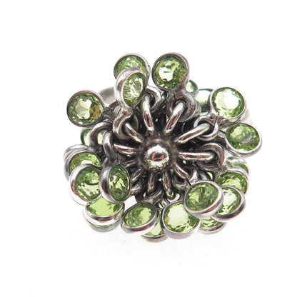 925 Sterling Silver Vintage Real Peridot Modernist Charm Ring Size 9.75