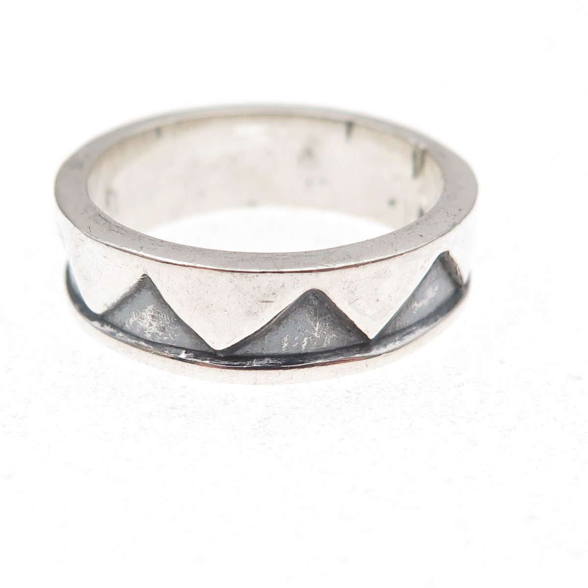 925 Sterling Silver Vintage Mexico Modernist Zig Zag Oxidized Band Ring Size 8