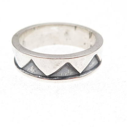 925 Sterling Silver Vintage Mexico Modernist Zig Zag Oxidized Band Ring Size 8