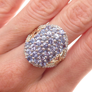 Chuck Clemency 925 Sterling Silver 2-Tone Real Tanzanite White Topaz Ring Size 8