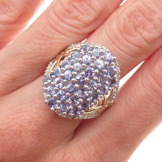 Chuck Clemency 925 Sterling Silver 2-Tone Real Tanzanite White Topaz Ring Size 8