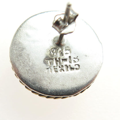 925 Sterling Silver 2-Tone Vintage Mexico Roped Half Ball Earrings