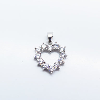 925 Sterling Silver Round-Cut C Z Open Heart Pendant